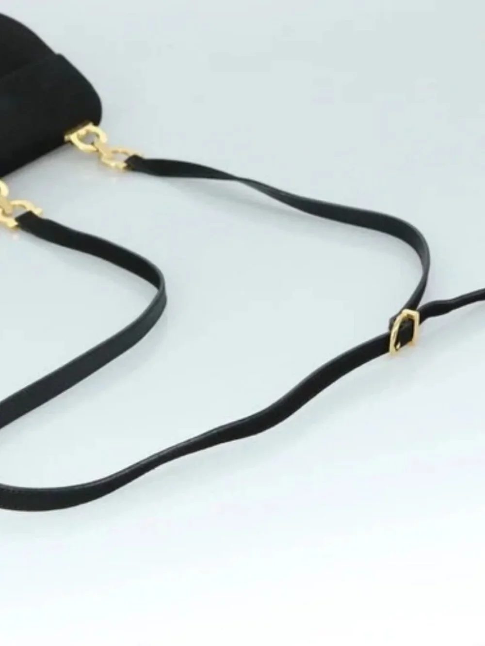 Salvatore Ferragamo Gancini Shoulder Bag Suede Black Gold Auth bs20936